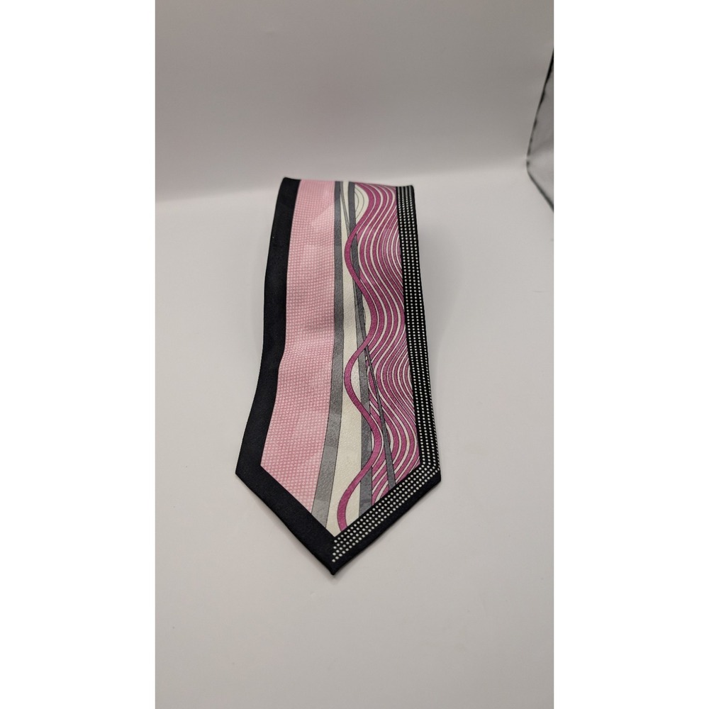 Thomas & Ashmore Men's Necktie Geometric Patchwork Satin Off White Pink Silver